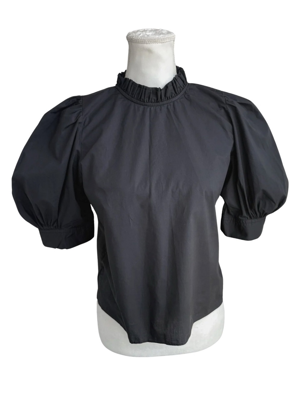 HUNTER BELL Stella Puff Sleeve Mock Neck Blouse Top Black Women’s Medium